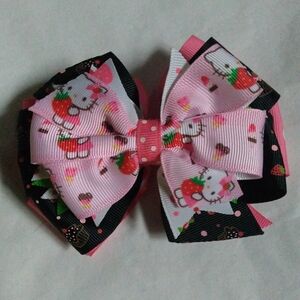 Handmade Boutique Hello Kitty-inspired Pink and Black Stacked Hair Bows